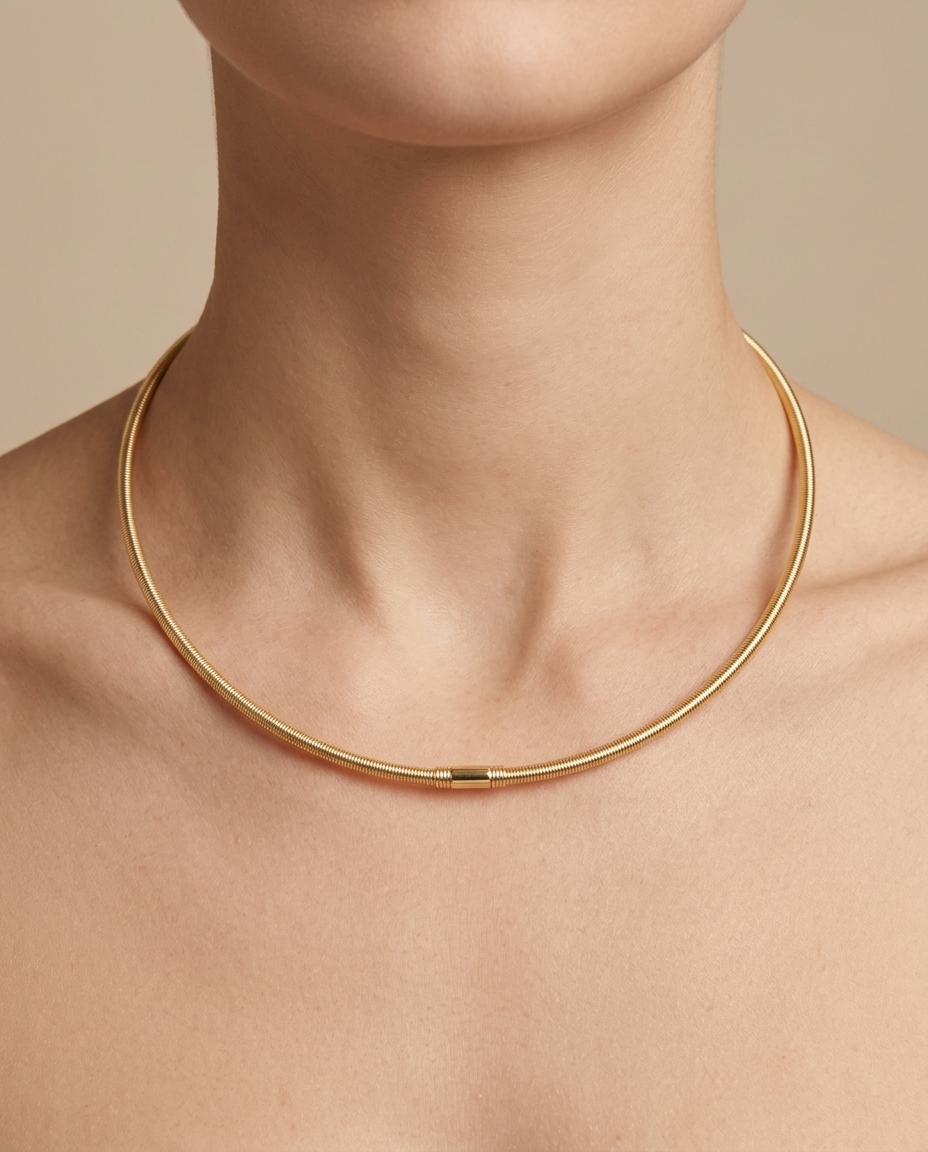 14KT Yellow Gold Omega Necklace on model