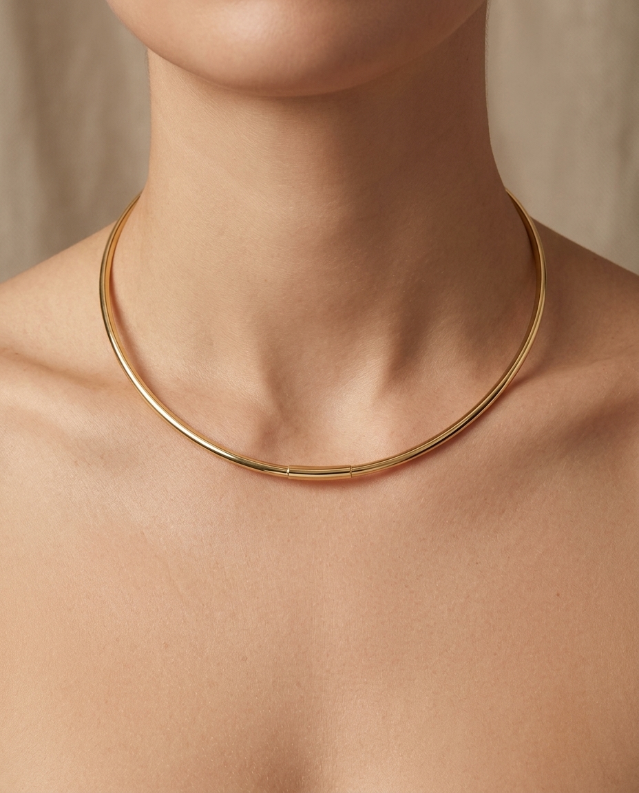 14KT Yellow Gold Omega Necklace on model