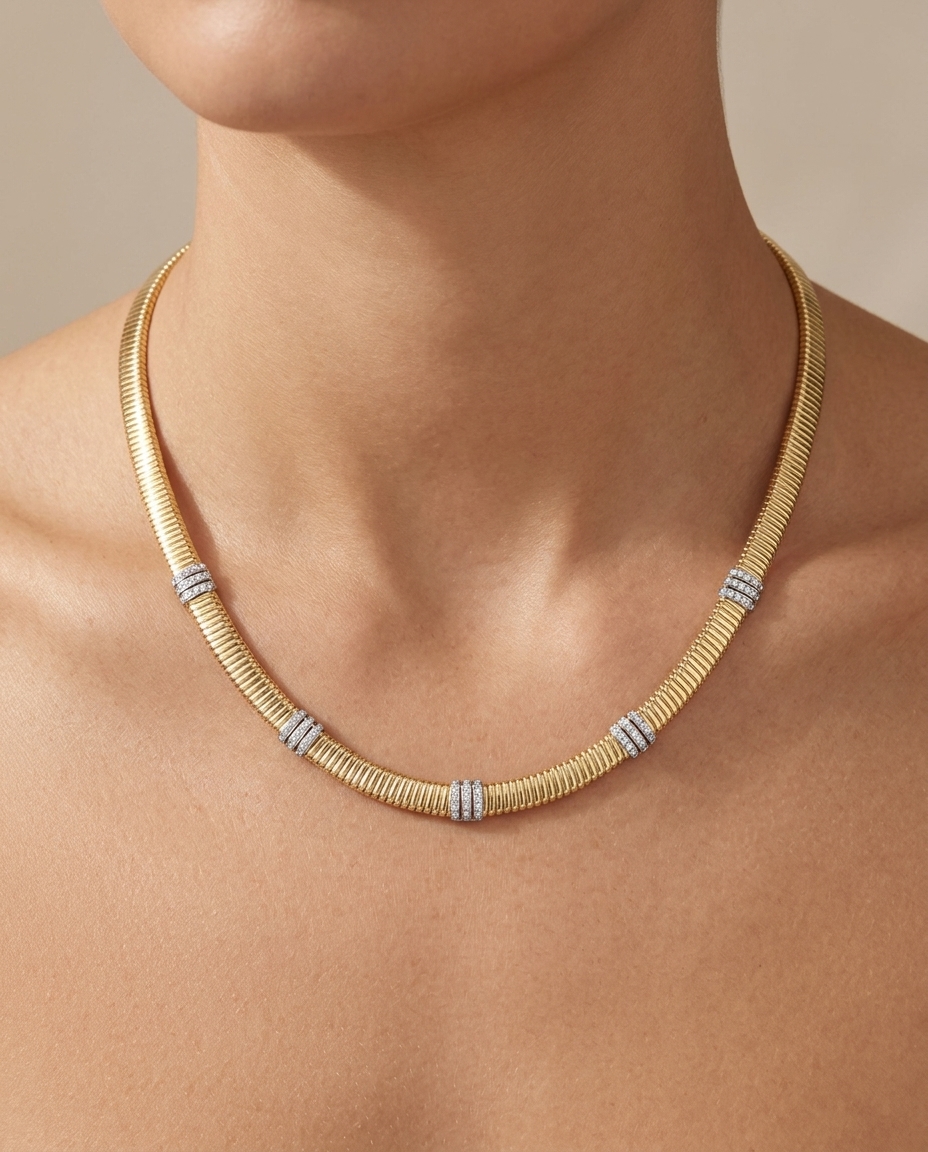 14KT Yellow Gold Diamond Necklace on model