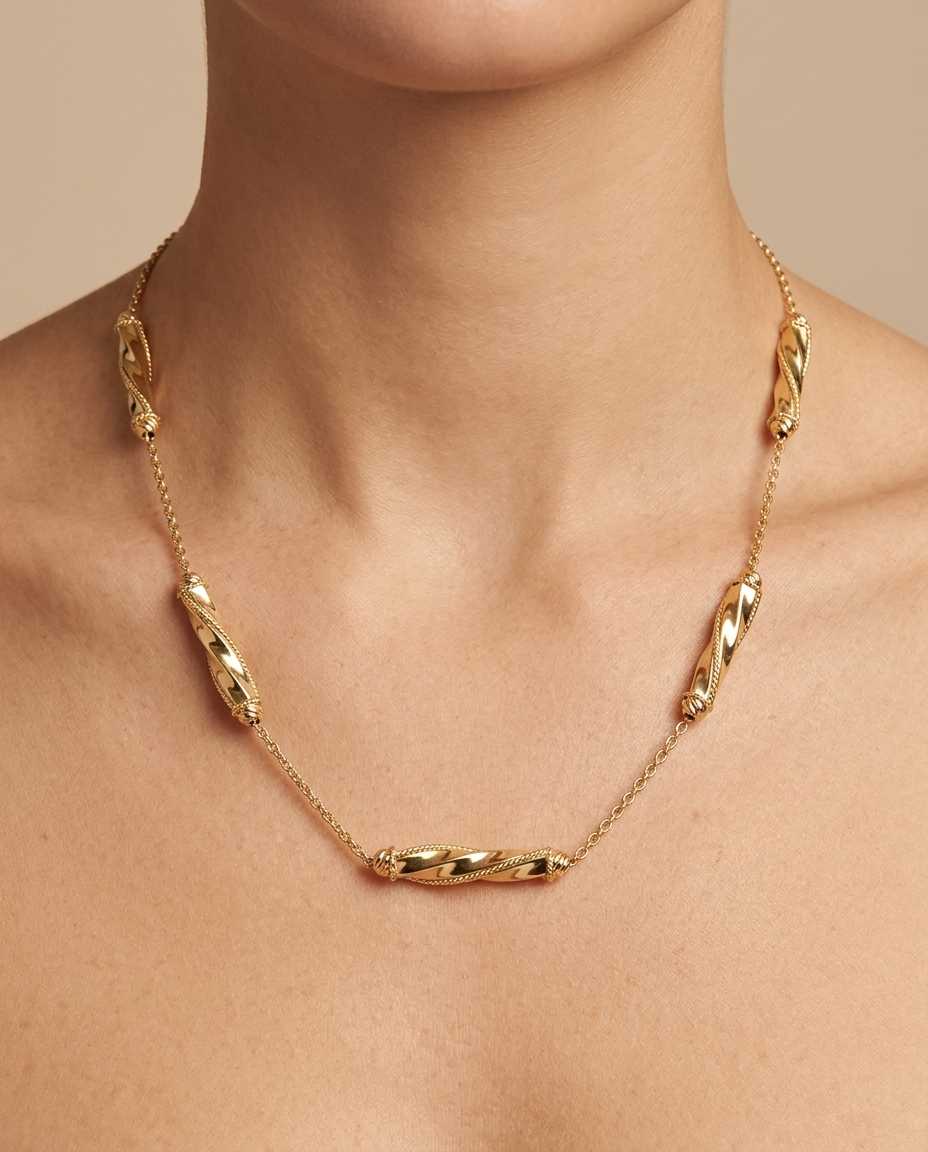 14KT Yellow Gold Enamel 16" Necklace on model