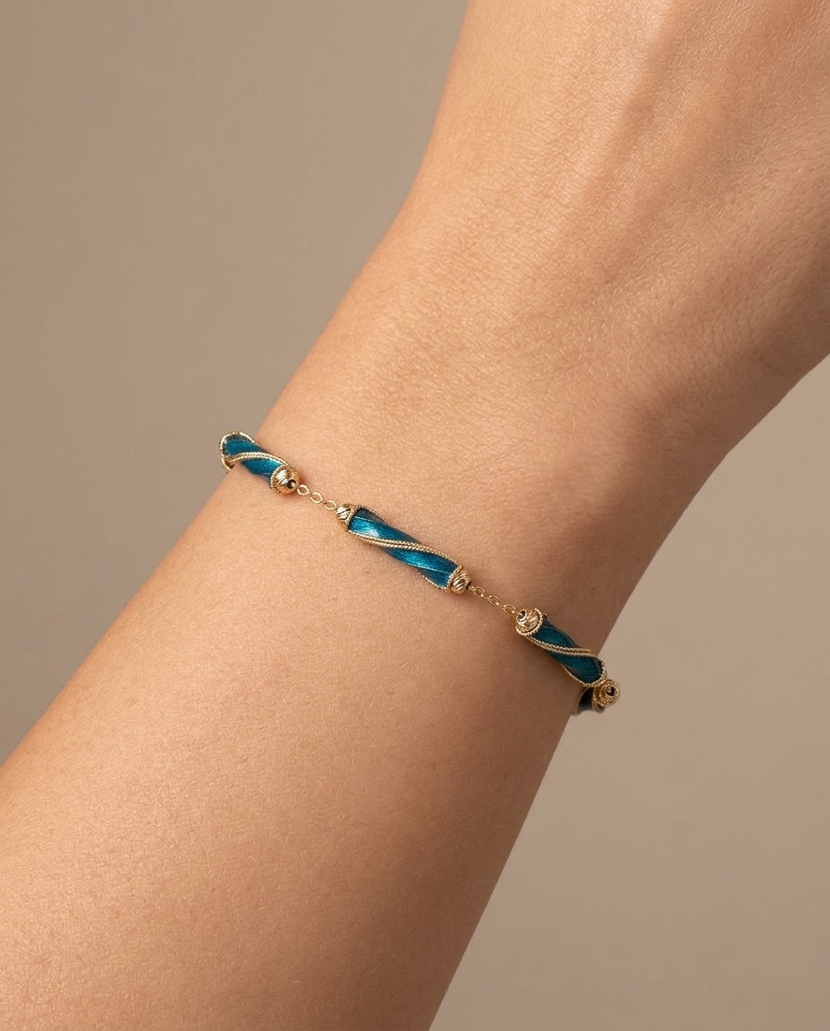 14KT Yellow Gold Enamel 7" Bracelet on model