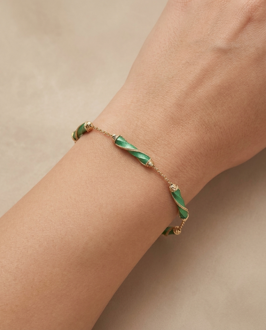 14KT Yellow Gold Enamel Bracelet on model