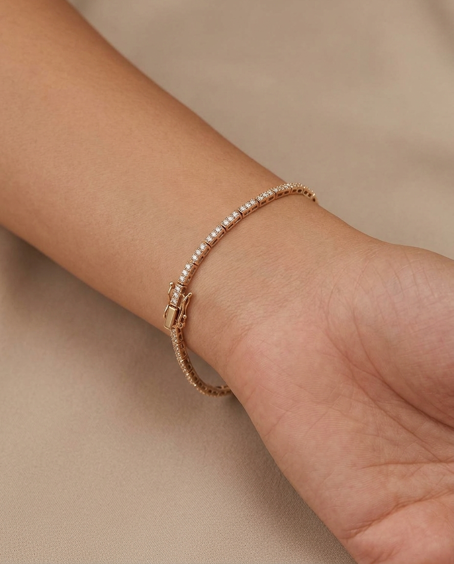 14KT Yellow Gold Diamond Braclet on model