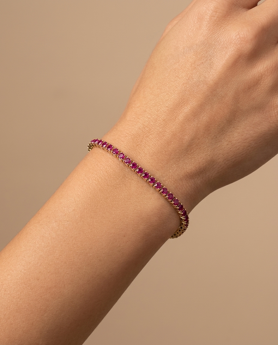 14KT Yellow Gold Ruby Bracelet on model