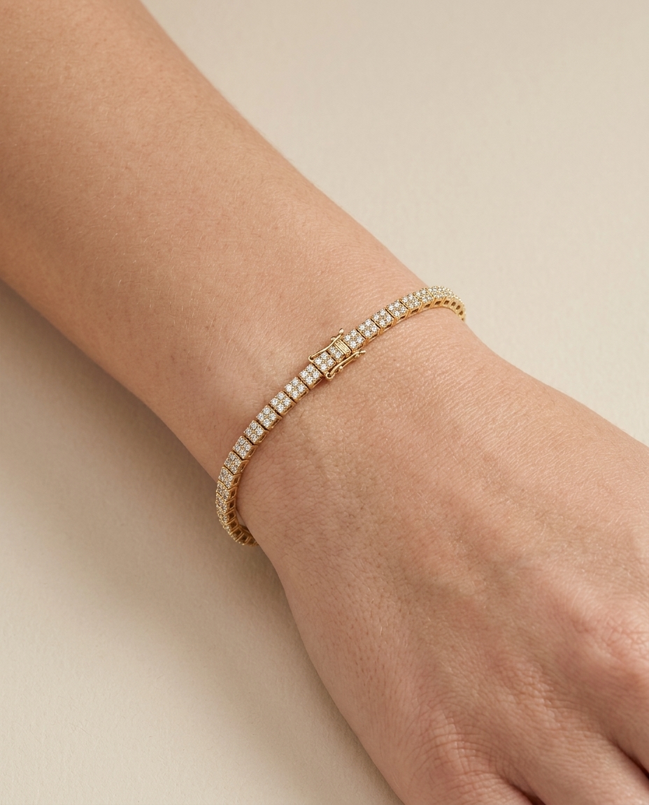14KT Yellow Gold Bracelet with Diamonds on model