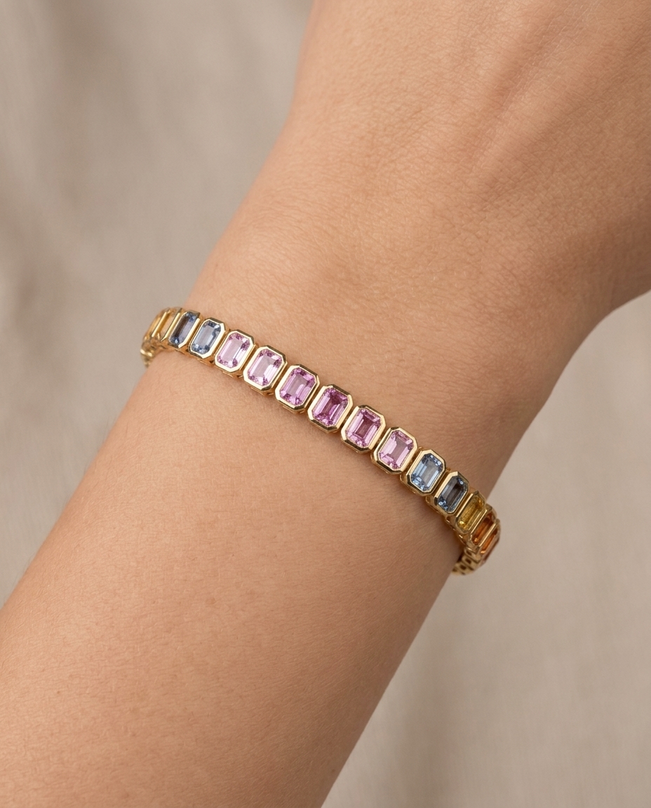 14KT Yellow Gold Multi Sapphire Bracelet on model