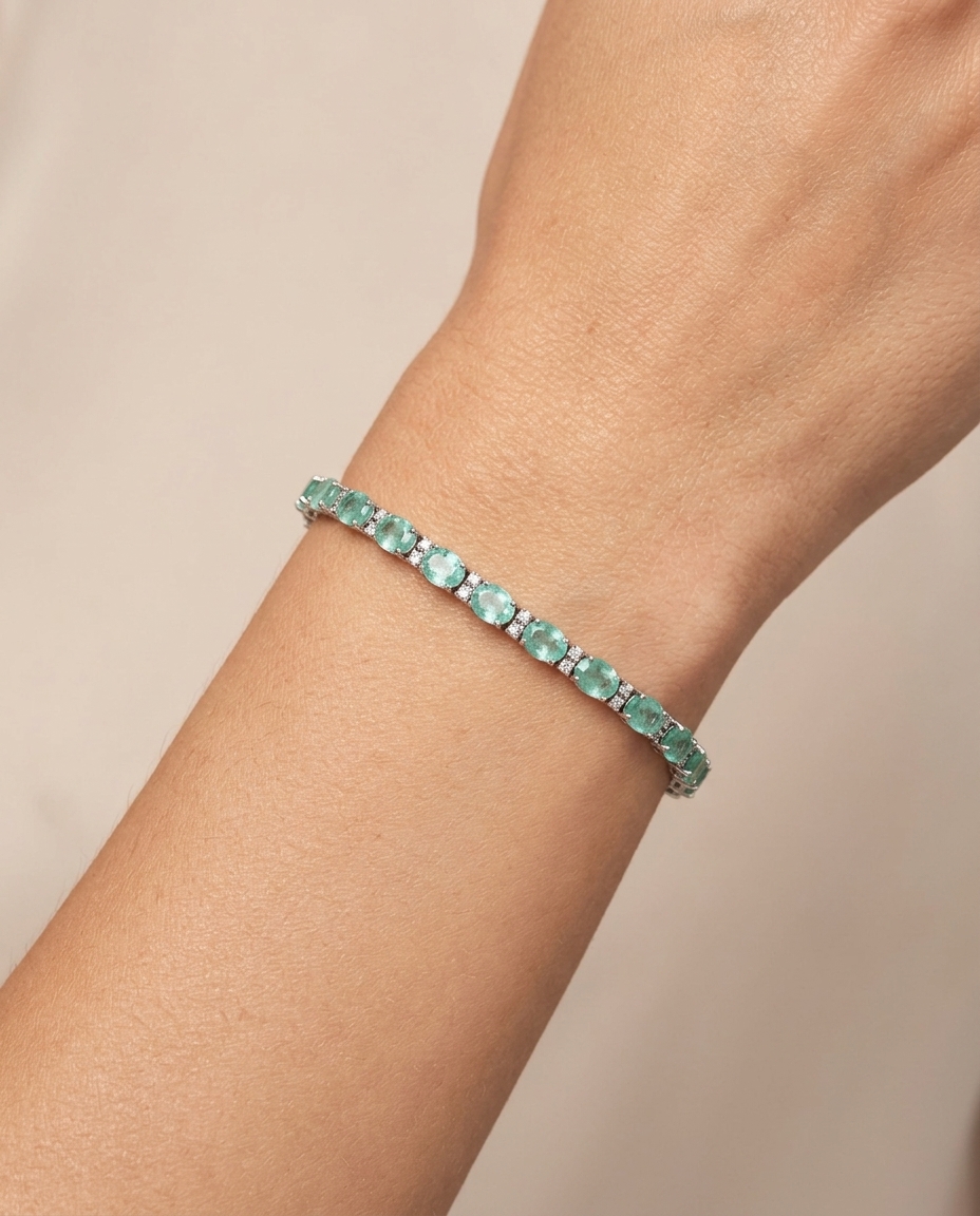 14KT Yellow Gold Emerald and Diamonds Bracelet on model