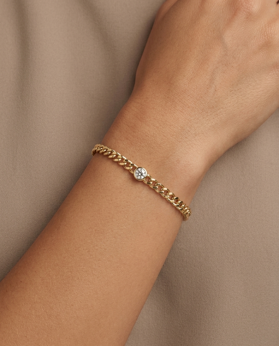 14KT Yellow Gold Diamond Cuban Bracelet on model