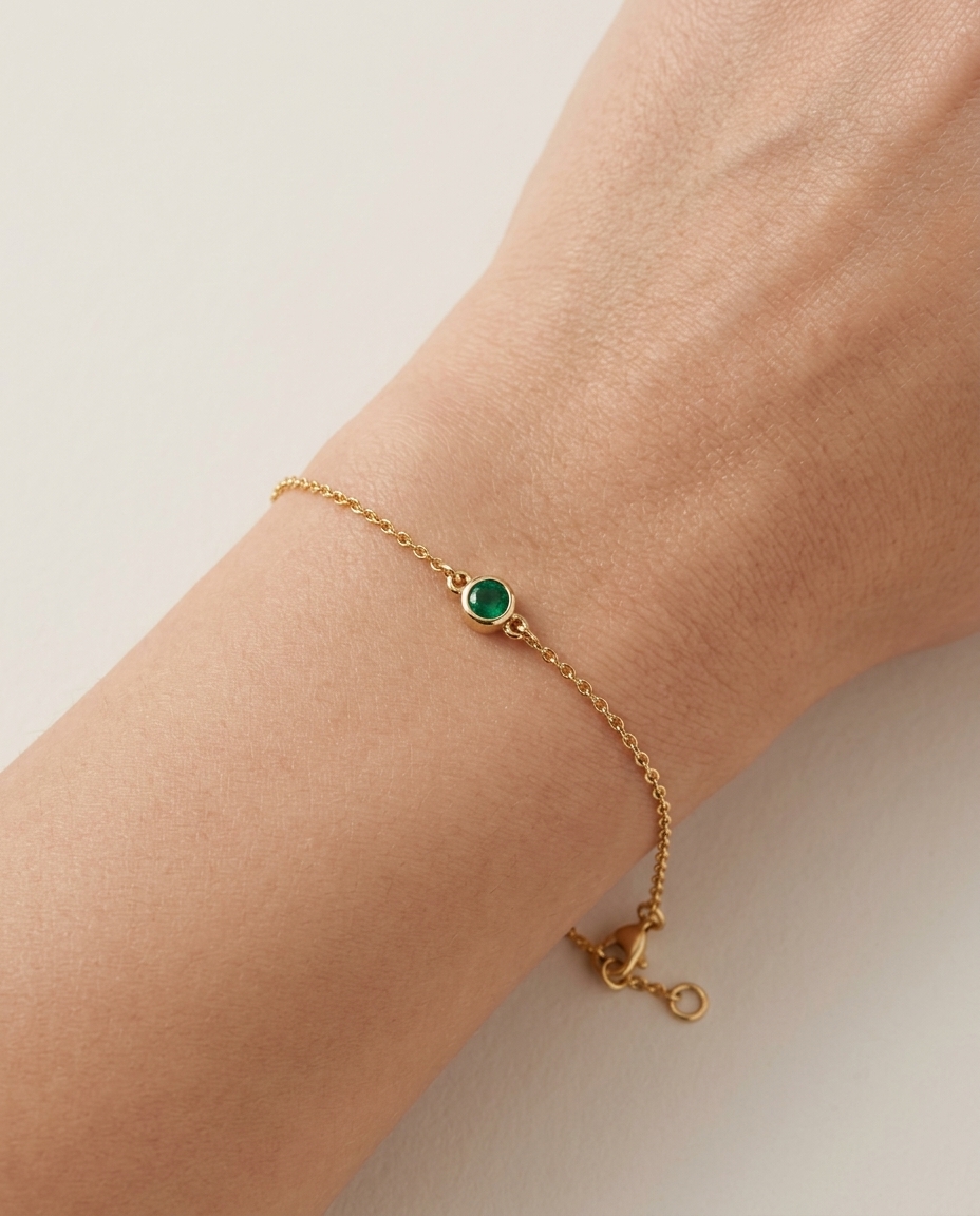 14KT Yellow Gold Emerald Bracelet on model