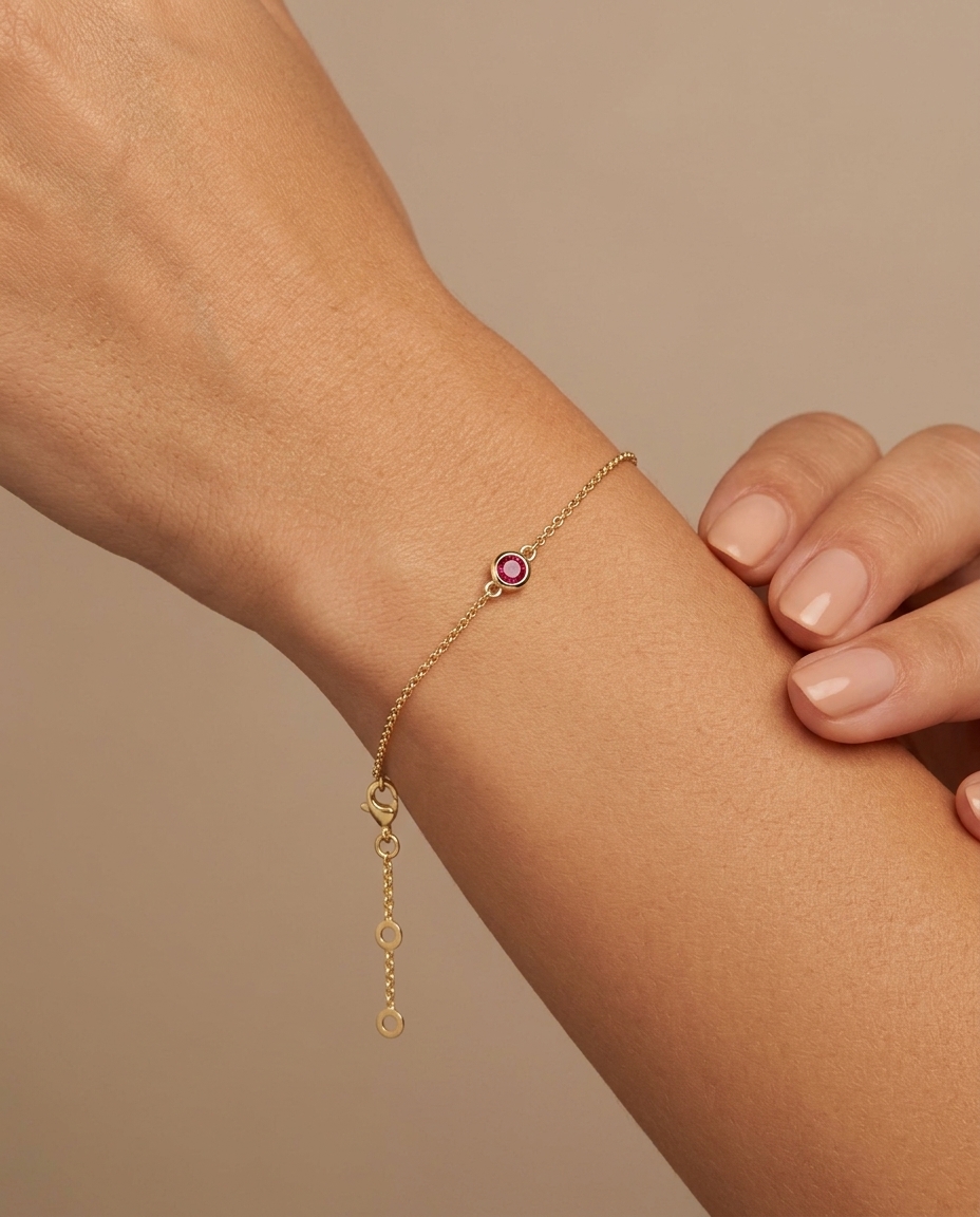 14KT Yellow Gold Ruby Bracelet on model