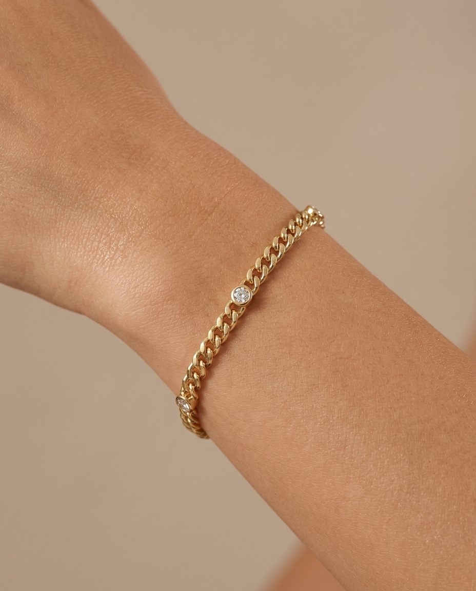 14KT Yellow Gold 5 Diamond Cuban Bracelet on model
