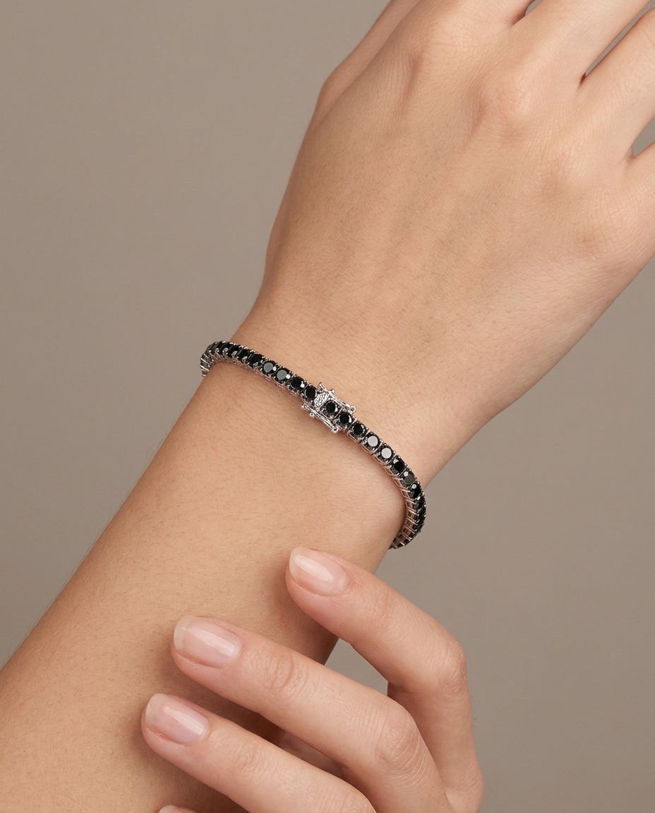 14KT White Gold Black Diamond Tennis Bracelet on model