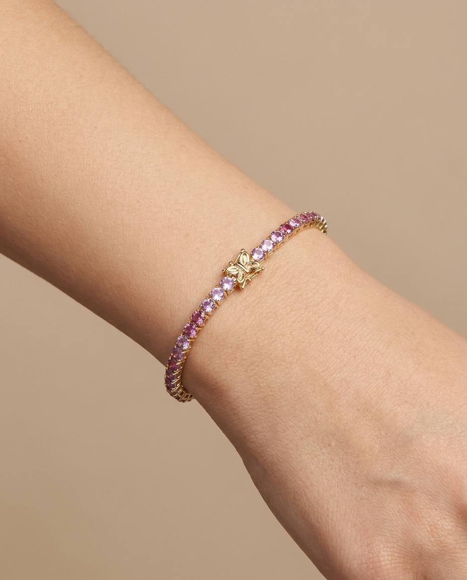 14KT Yellow Gold Pink Sapphire Bracelet on model