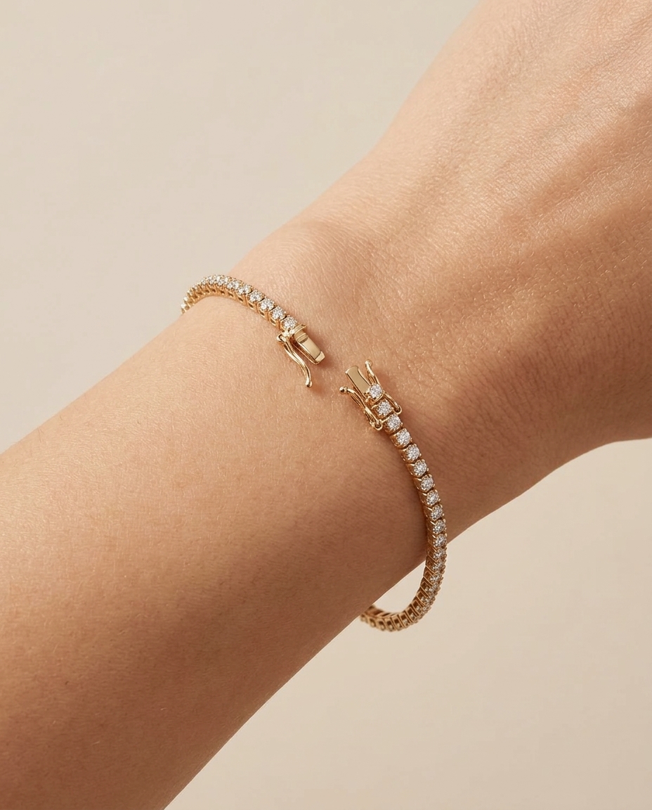 14KT Gold Diamond Tennis Bracelet on model