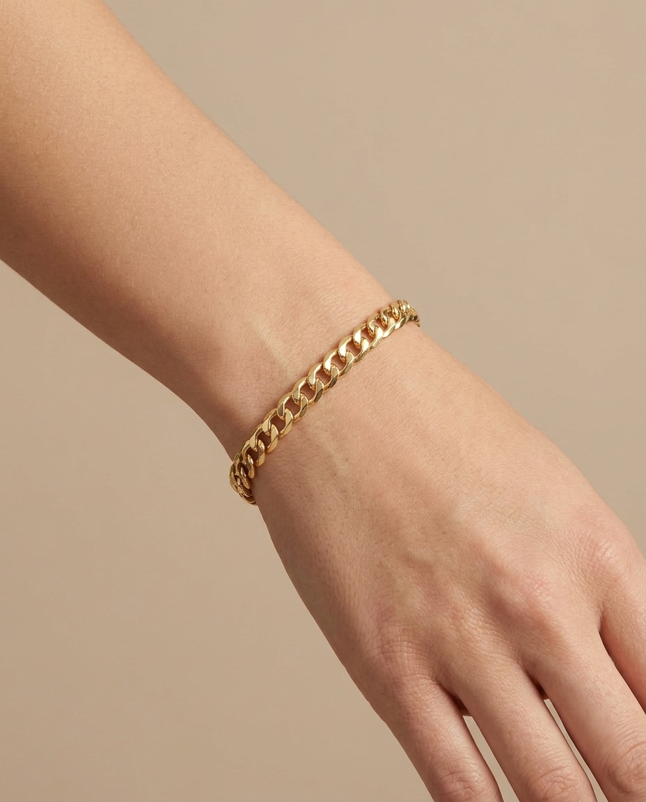 14KT Yellow Gold Cuban Bracelet on model