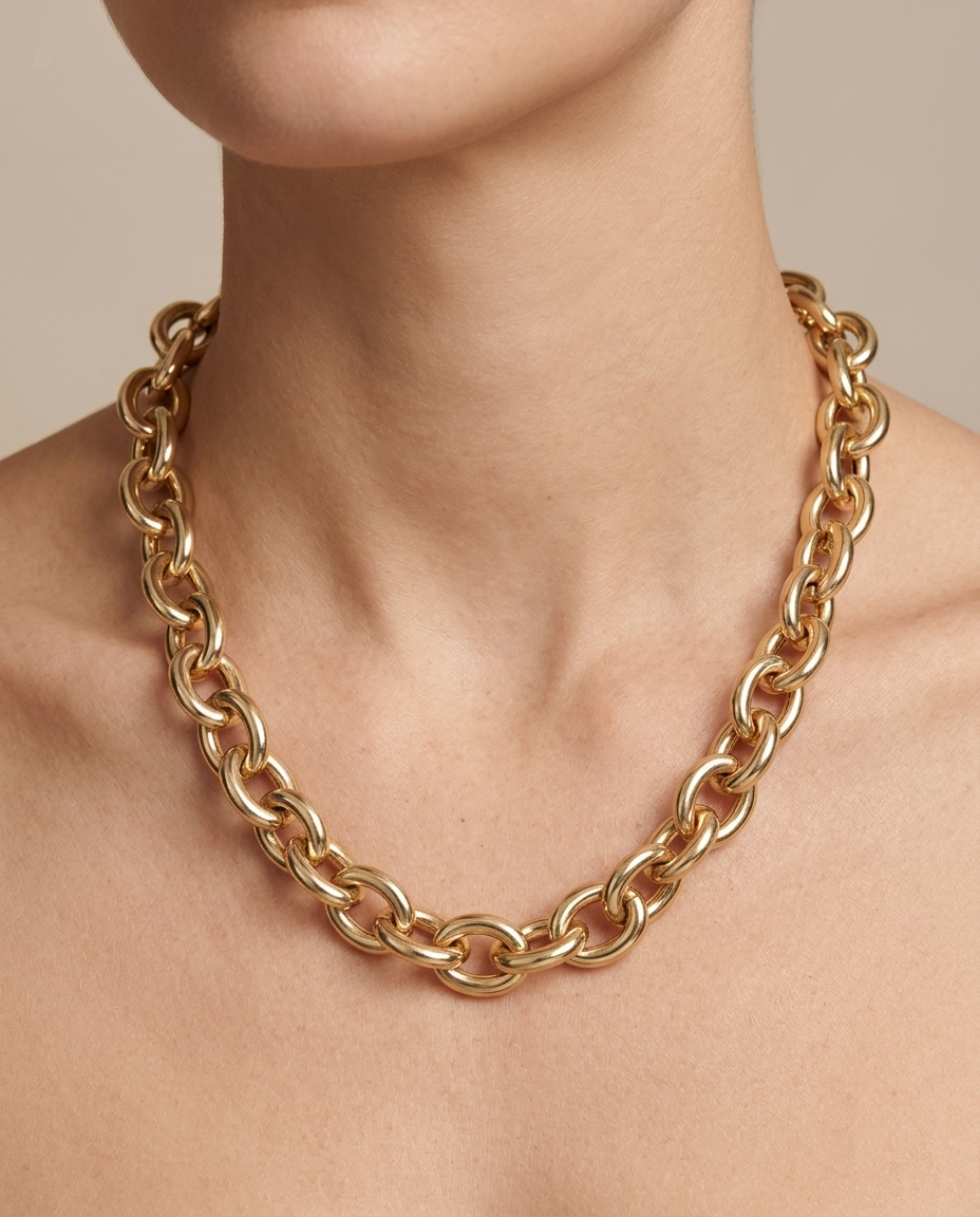 14KT Yellow Gold Oval Link Necklace on model