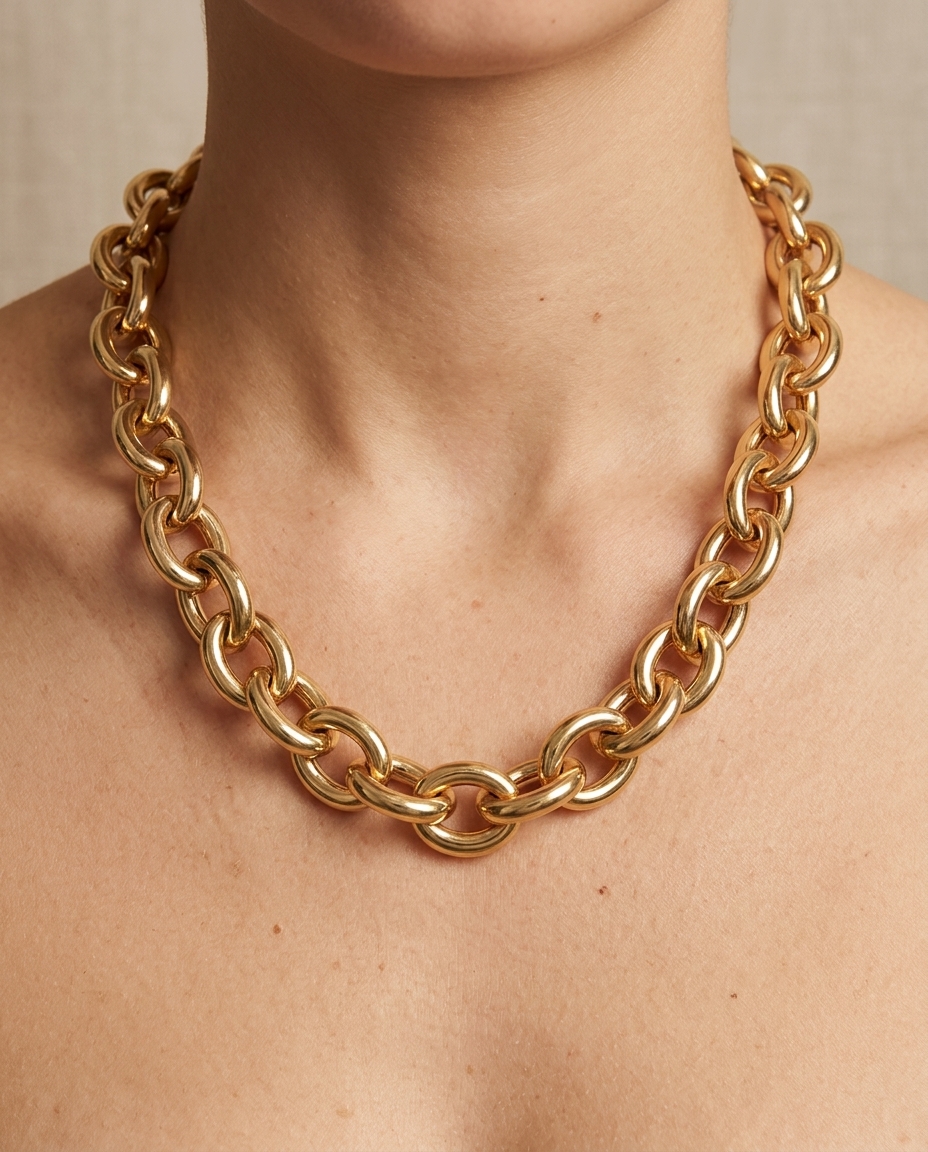14KT Yellow Gold Oval Link Necklace on model