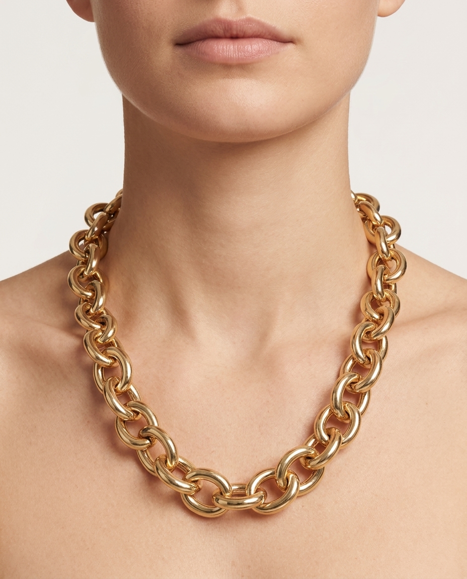 14KT Yellow Gold Oval Link Necklace on model