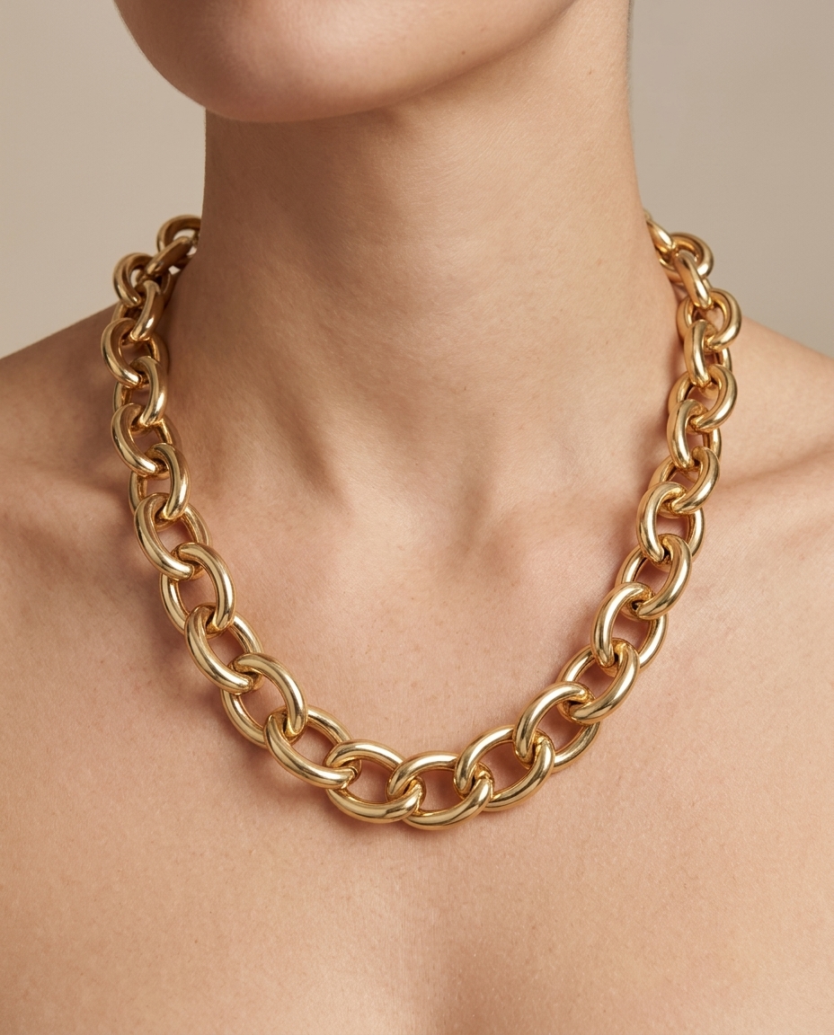 14KT Yellow Gold Oval Link Necklace on model