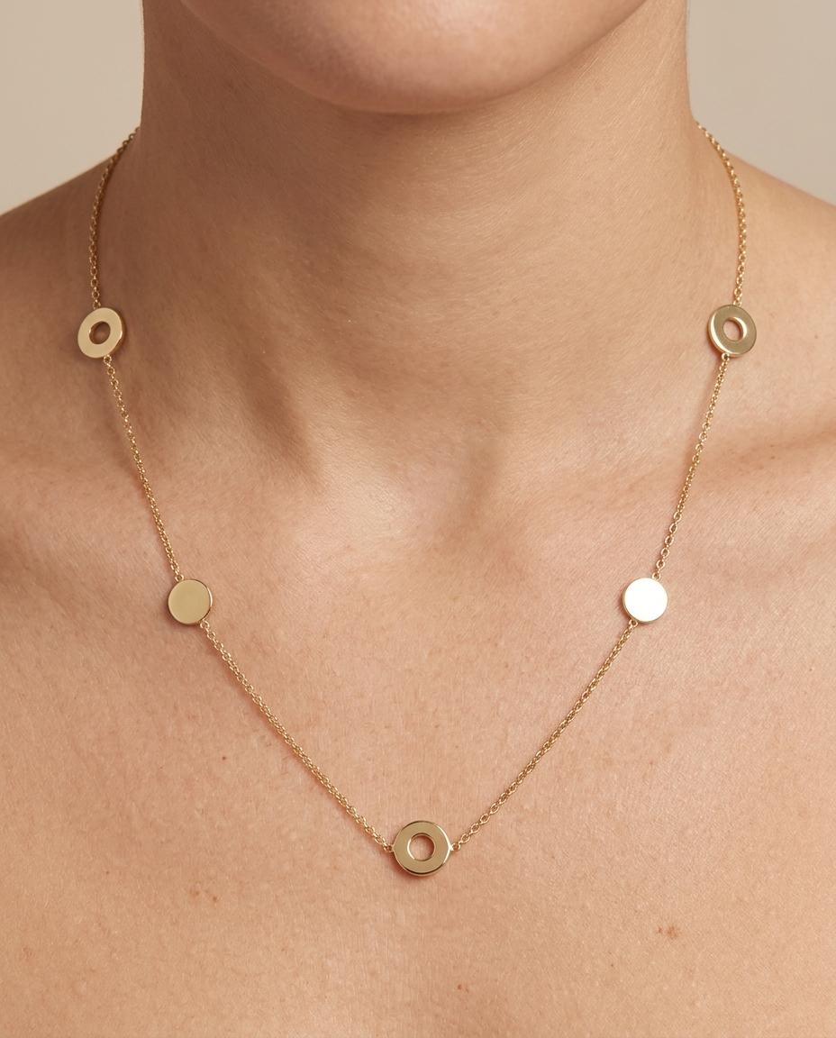 14KT Gold Open Round Necklace on model