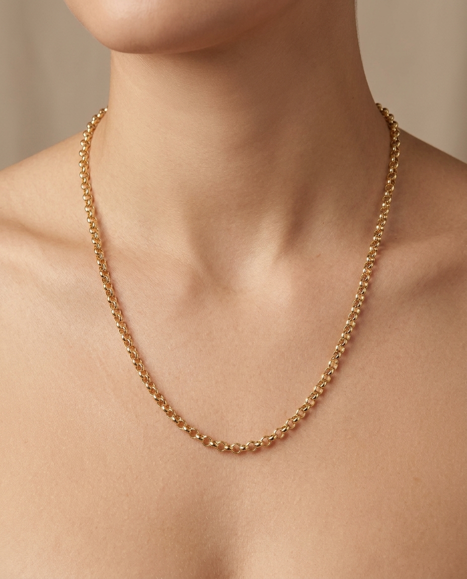 14KT Gold Round Link Necklace on model