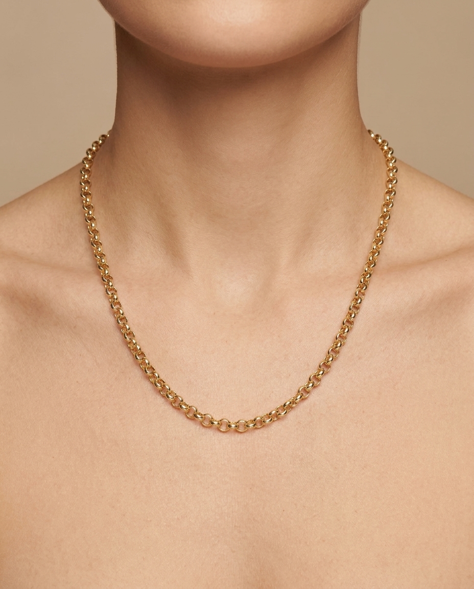 14KT Gold Round Link Necklace on model