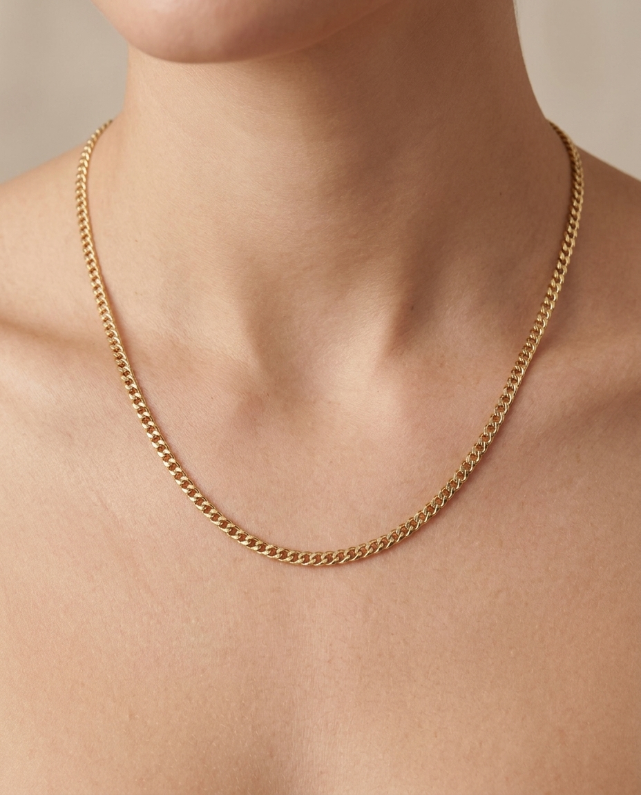 14KT Gold Cuban Necklace on model