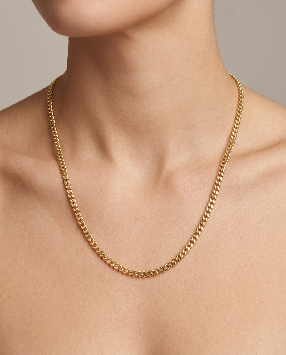 14KT Gold Cuban Necklace on model