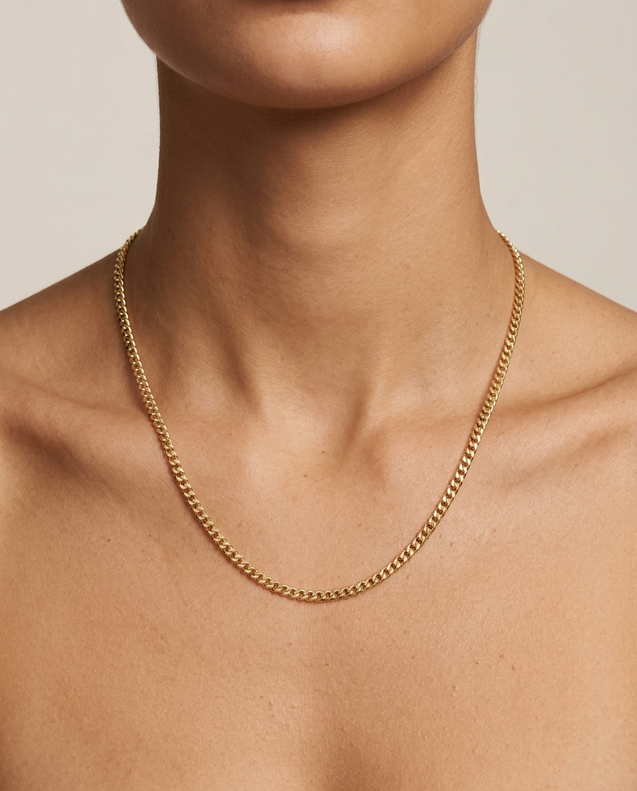 14KT Gold Cuban Necklace on model