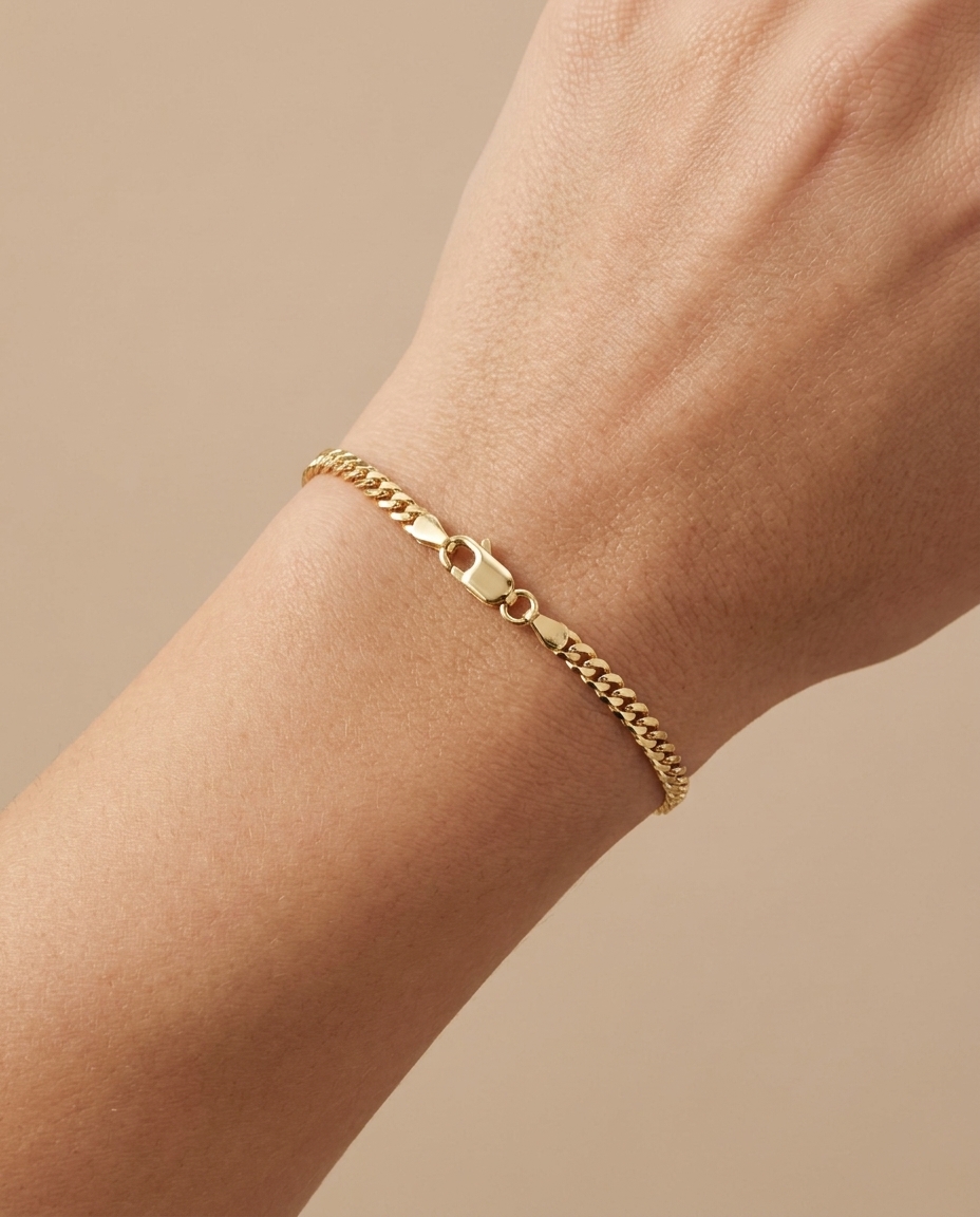 14KT Gold Cuban (2MM) Bracelet on model