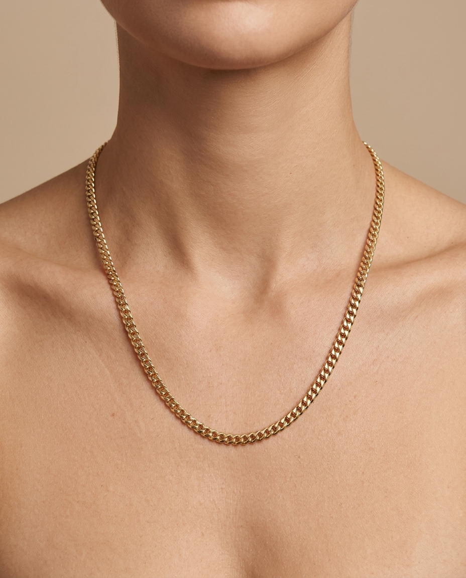 14KT Gold Cuban Necklace on model