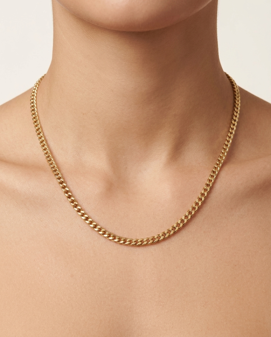 14KT Gold Cuban Necklace on model