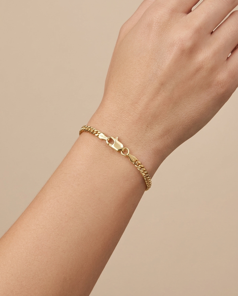 14KT Gold Cuban (2.5MM) Bracelet on model