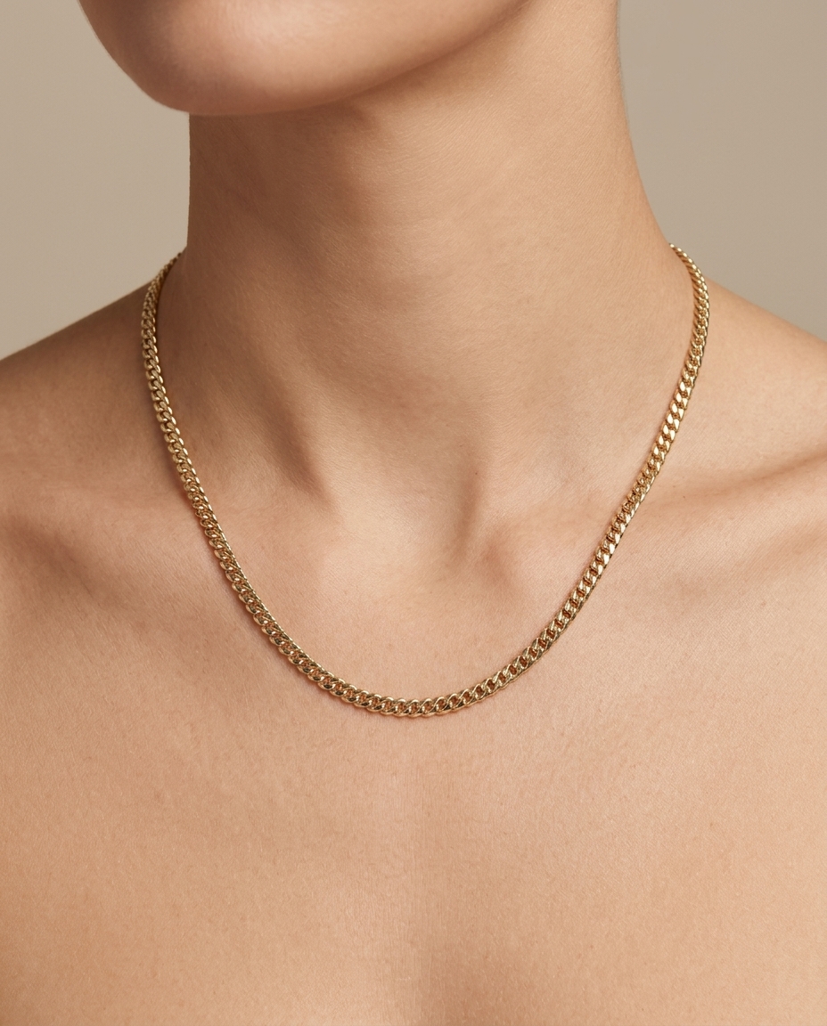 14KT Gold Cuban Necklace on model