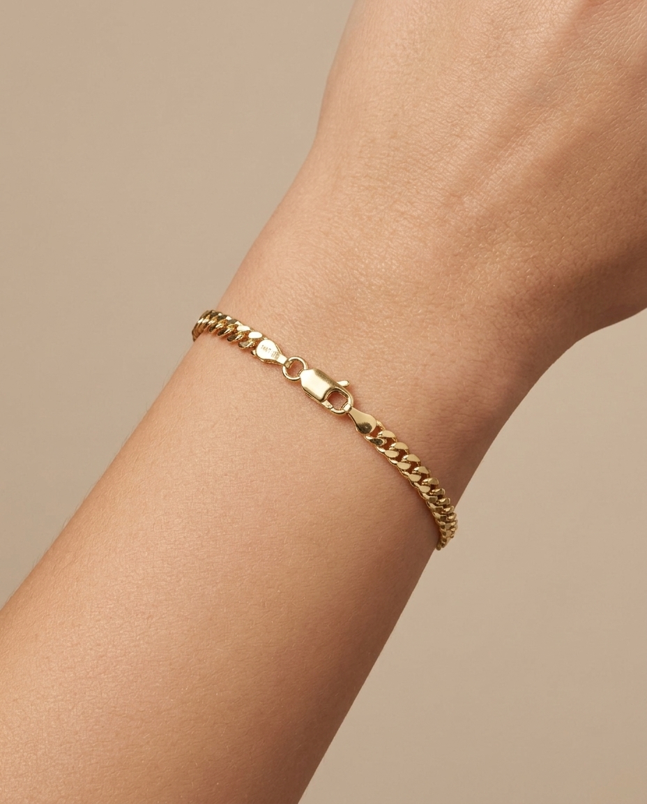 14KT Gold Cuban (3MM) Bracelet on model