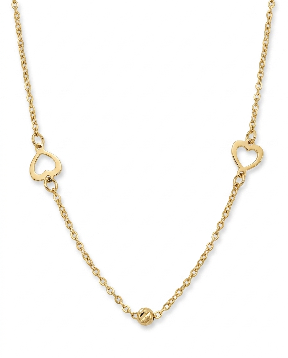 14KT Gold Heart Necklace on model
