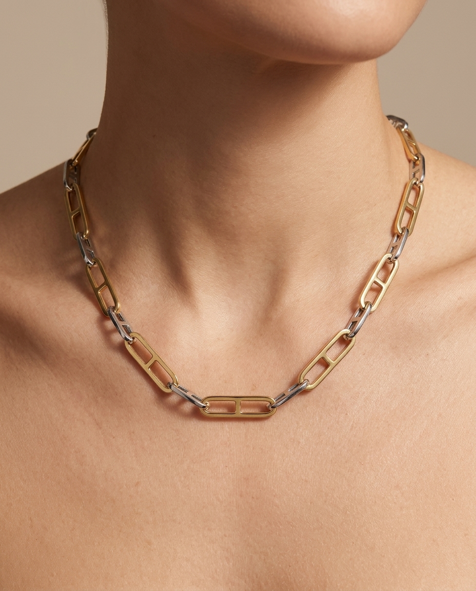 14KT Two Tone Gold Necklace on model