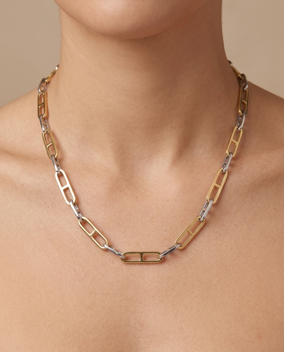 14KT Two Tone Gold Necklace on model