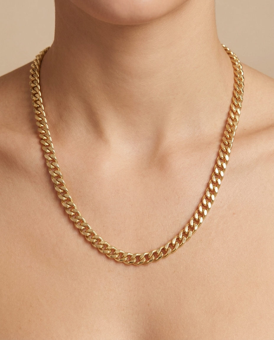 14KT Gold Cuban Necklace on model