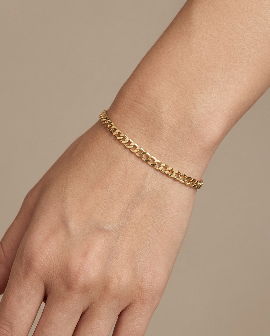 14KT Yellow Gold Cuban Bracelet on model