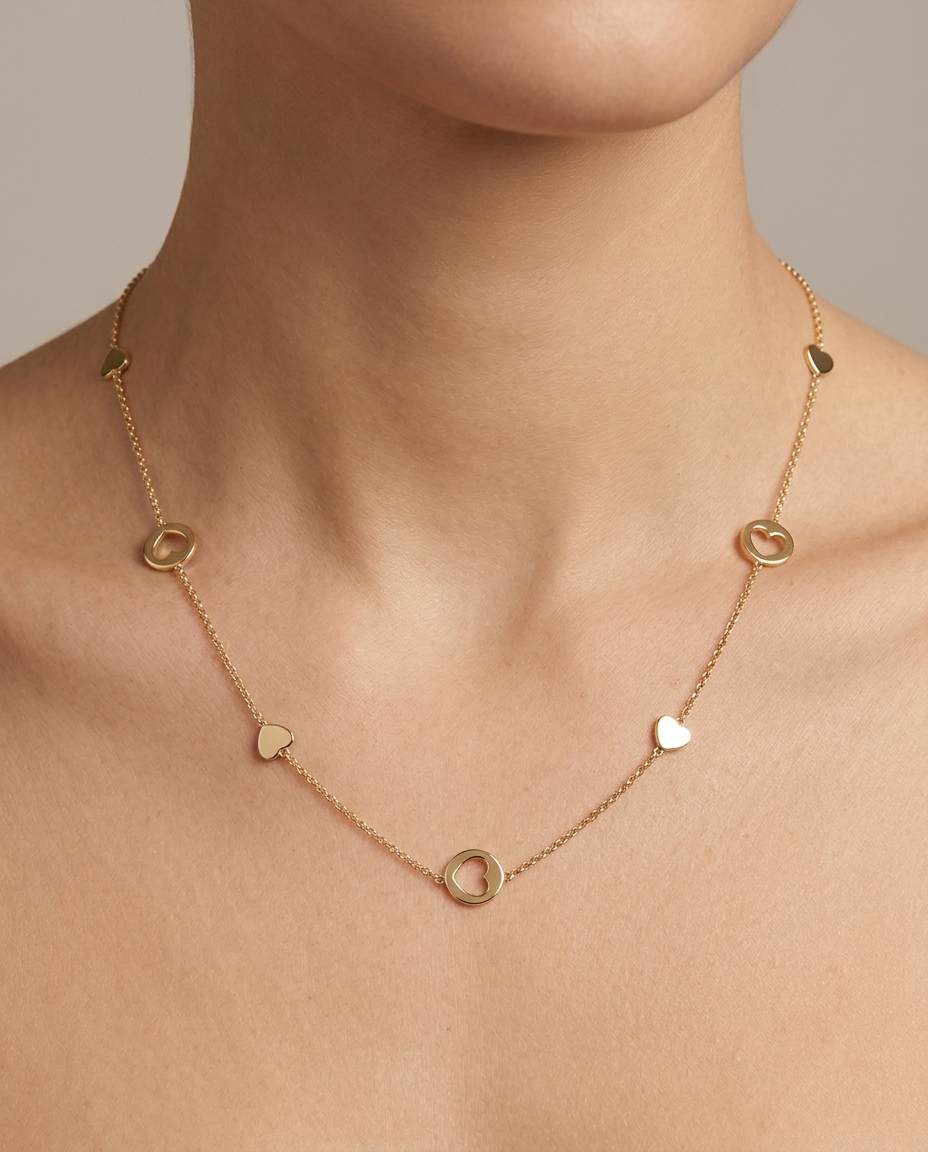 14KT Gold Heart Necklace on model