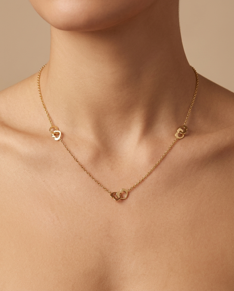 14KT Gold Open Heart Necklace on model
