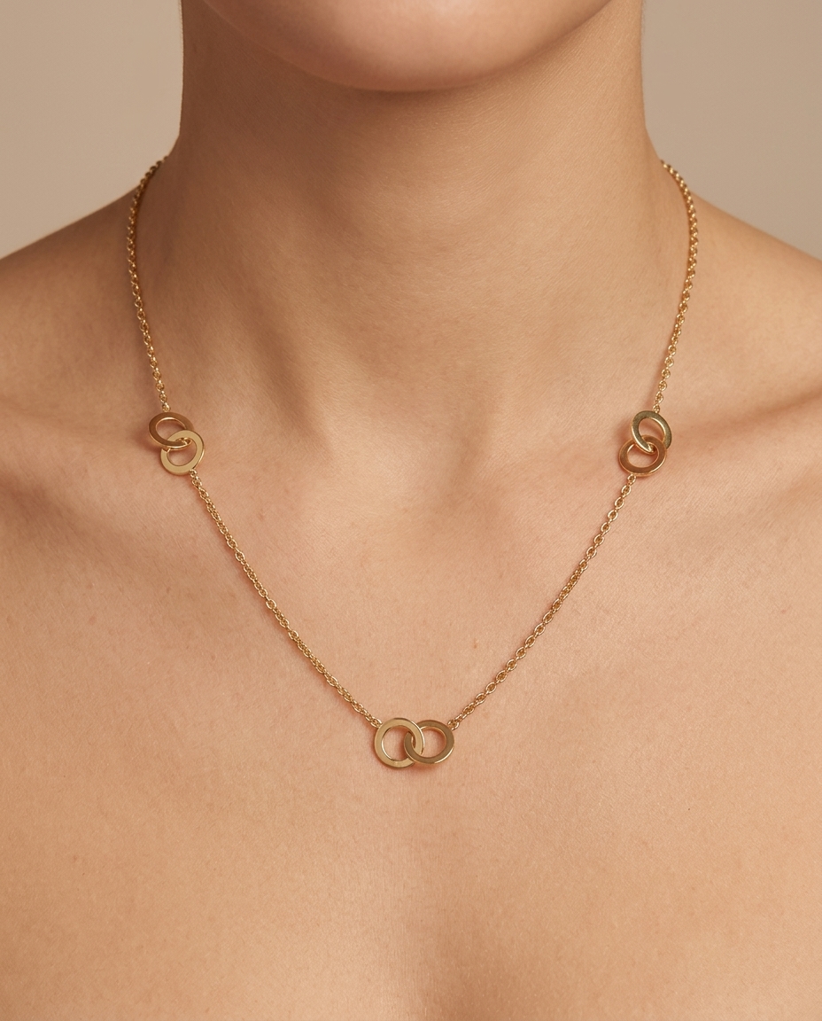 14KT Gold Open Round Necklace on model