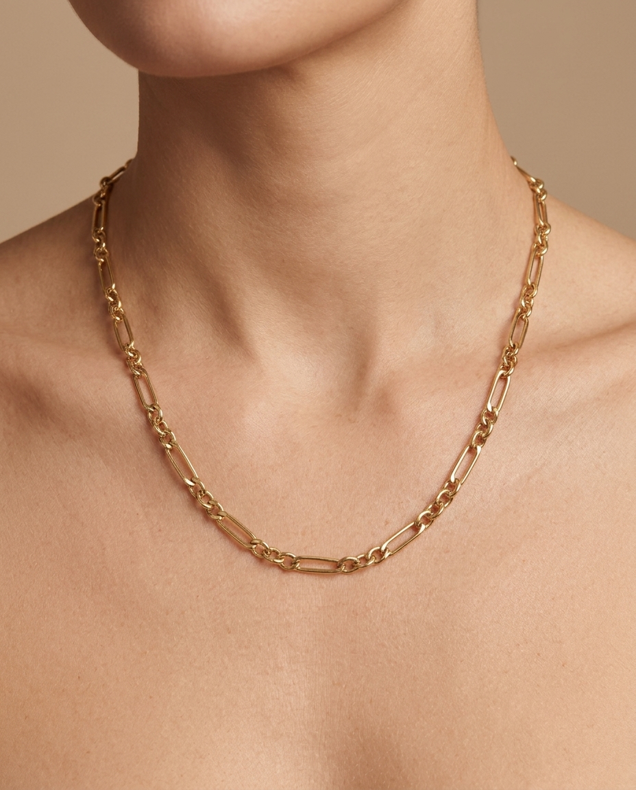 14KT Yellow Gold Paperclip Necklace on model