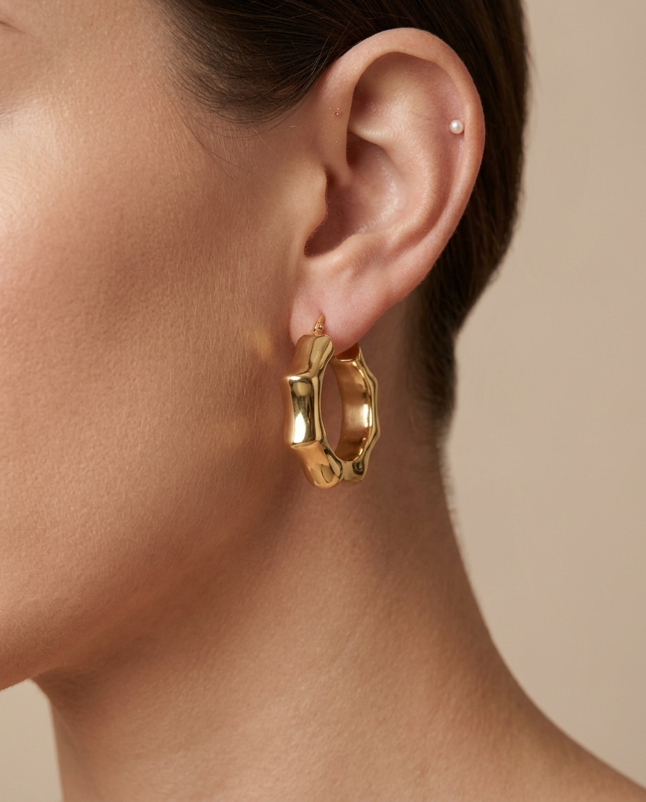 14KT Yellow Gold Earring on model