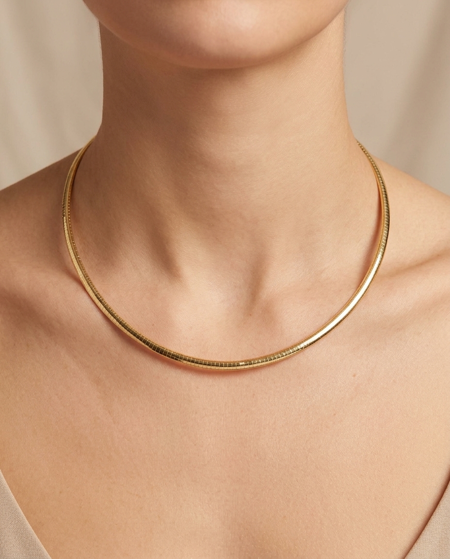 14KT Two Tone Omega Reversible Necklace on model