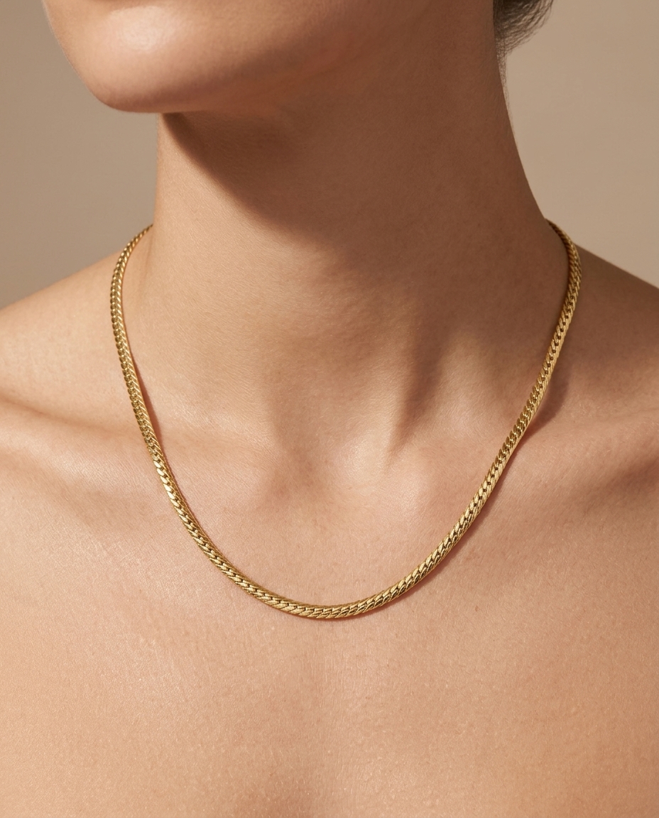 14KT Gold Cuban Chain Necklace on model