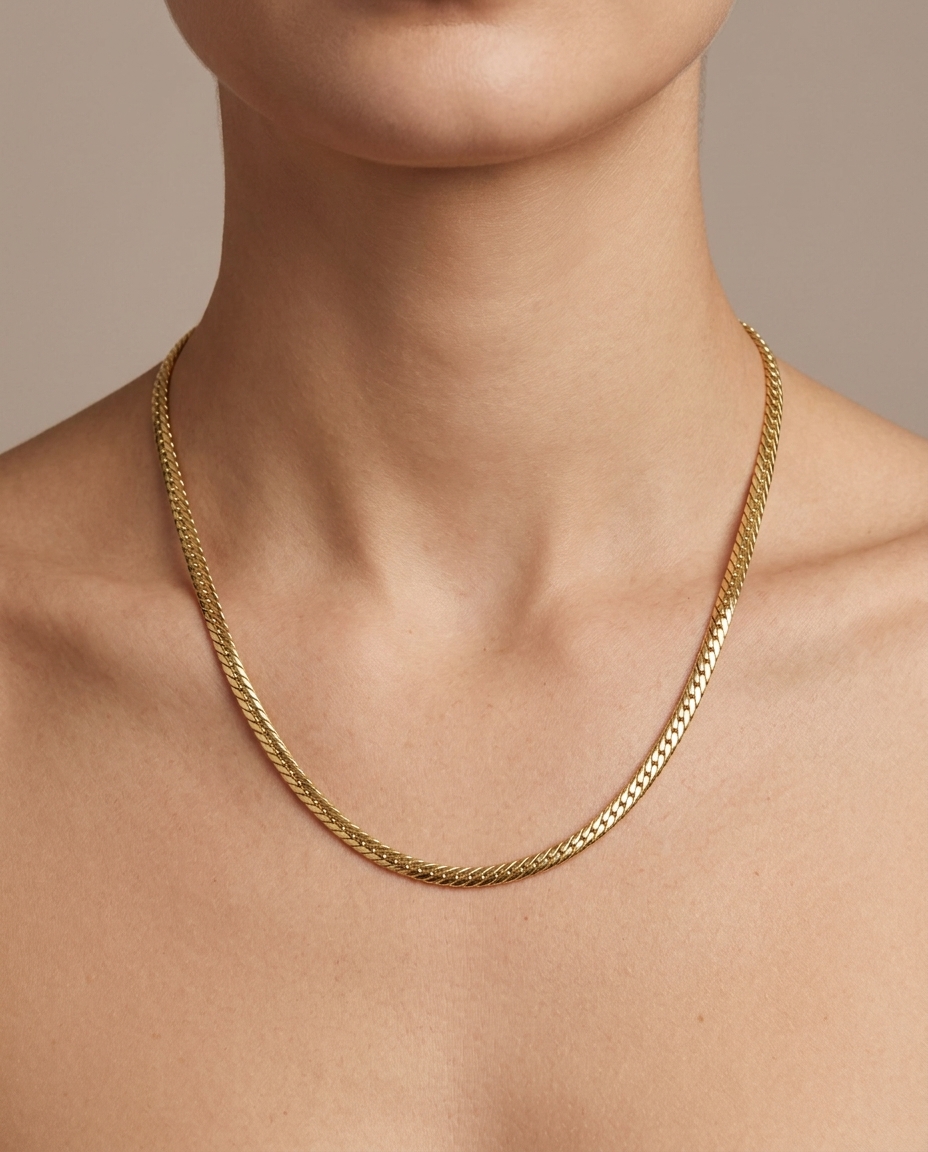 14KT Gold Cuban Chain Necklace on model