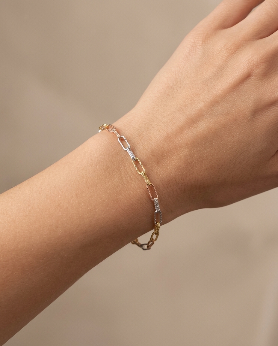 14KT Tri-Color Gold Bracelet 7" on model