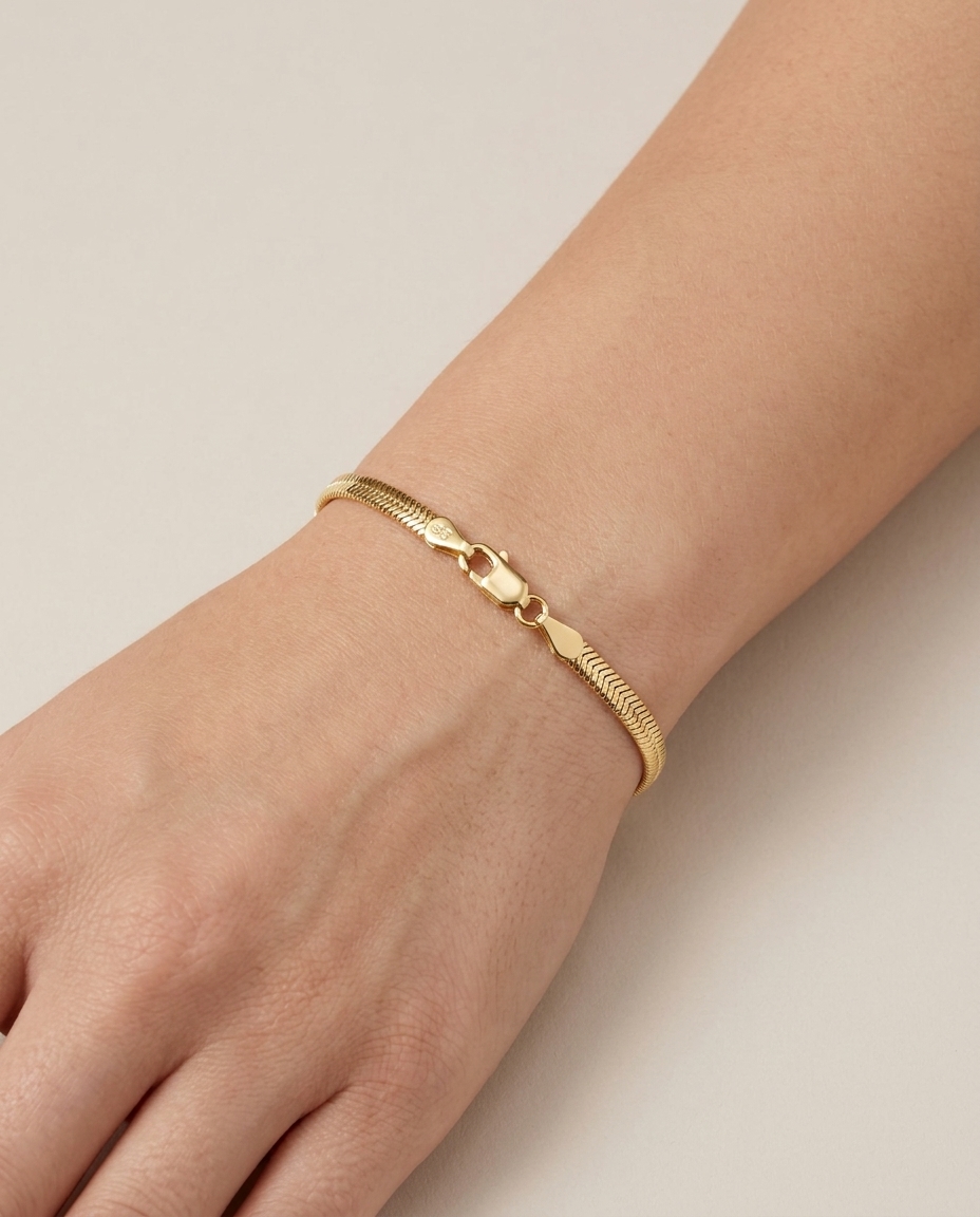 14KT Gold Flate Snake Bracelet on model
